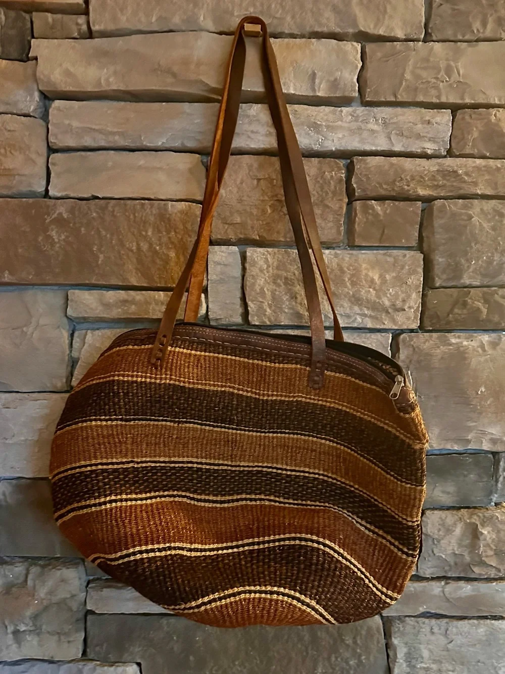 Handwoven Brown Striped Women’s Shoulder Bag